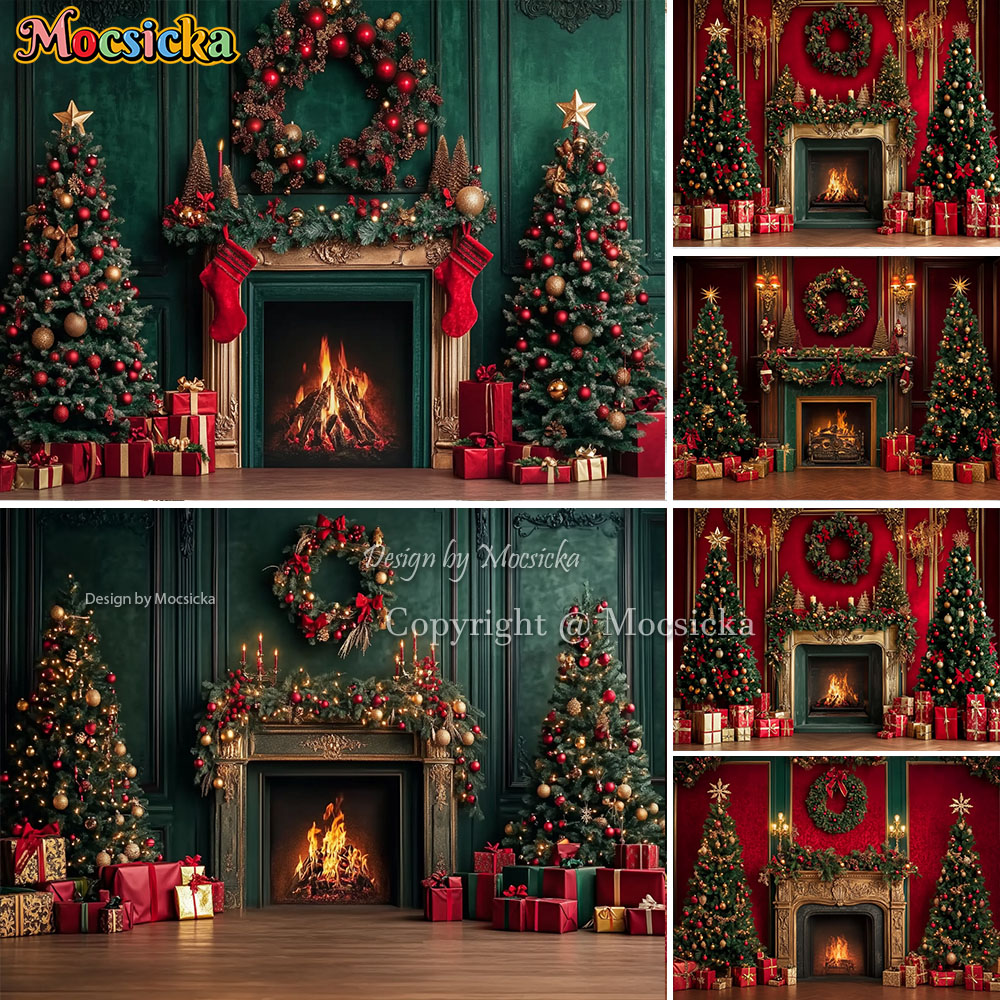 Photography Lighting And Backdrop - Mocsicka rouge cheminée de noël fond